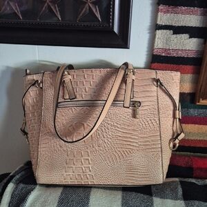 Elegant Tan Crocodile-Embossed Tote Bag